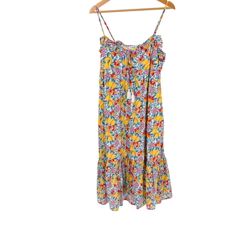 J. Crew Fruit Print Ruffle Midi Dress Multicolor XS Summer Tropical Cotton Lemon